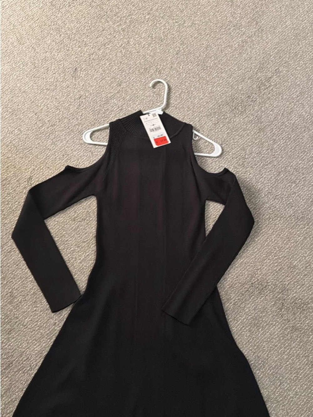 Zara Black Cold-Shoulder Long-Sleeve Knit Dress